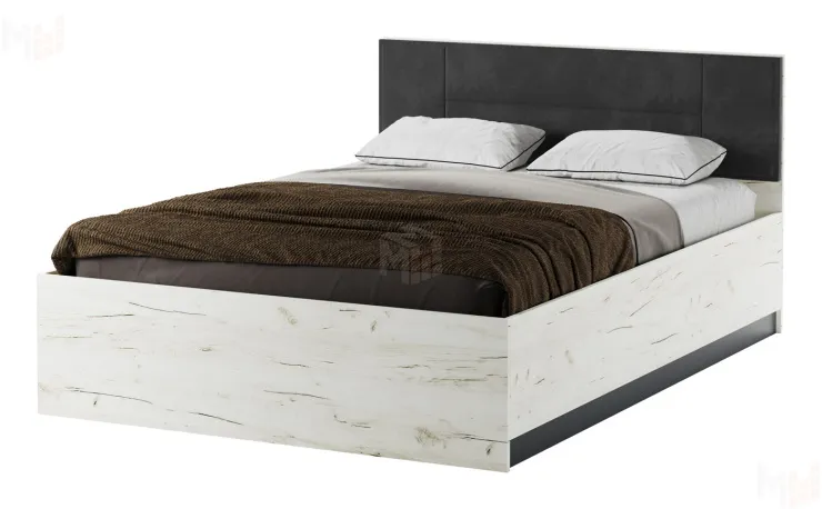 Кровать КР-1600 Беатрис с ПМ дуб Крафт белый-Антрацит Кровать КР-1600 Беатрис с ПМ дуб Крафт белый-Антрацит