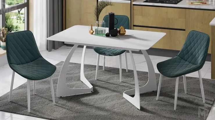 Стол обеденный раздвижной Конкорд Тип 2  Белый муар, Стекло матовое белое