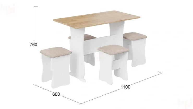 Обеденная группа тип 1 - МФ-101.006 Белый, Дуб Крафт золотой, Иск.замша Latte