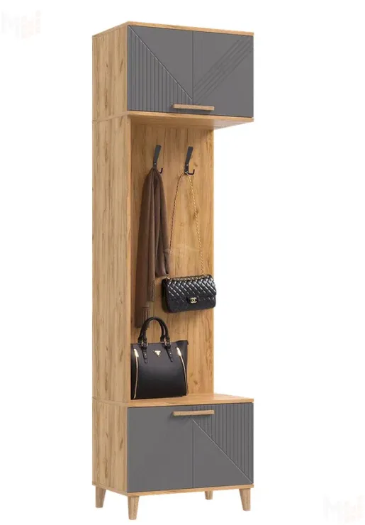 Прихожая Ирис Шкаф с вешалками Графит/Дуб Крафт