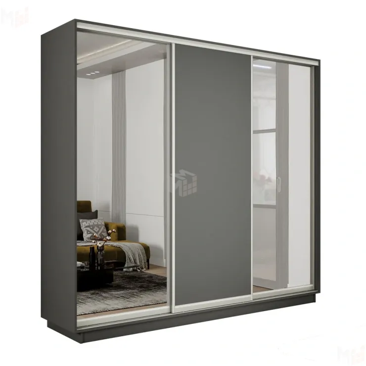 Шкаф-купе Экспресс трио 2 зеркала 2400 (Серый диамант)