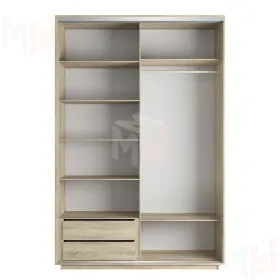 Шкаф-купе Оптим 2-х дверный Зеркало 4 секции 140 см. 1 штанга, 7 полок, 2 ящика