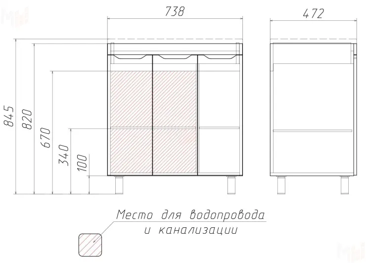 Тумба под умывальник "Andrea 75" 3D без ящика Домино