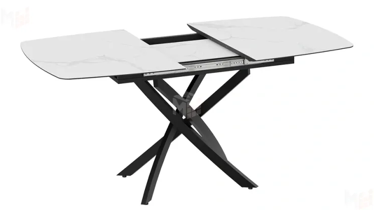 Стол обеденный раздвижной Манхеттен Т1 Черный муар, Стекло матовое белый мрамор