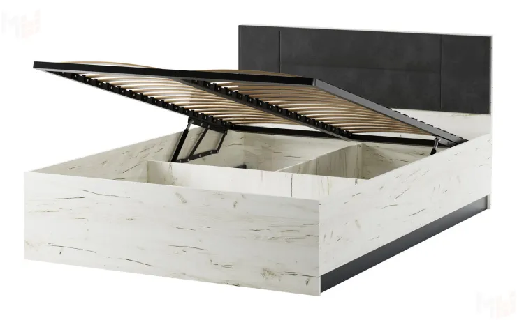 Кровать КР-1600 Беатрис с ПМ дуб Крафт белый-Антрацит Кровать КР-1600 Беатрис с ПМ дуб Крафт белый-Антрацит