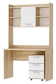 Компьютерный стол ПКС-9 с надстройкой и выкатной тумбой Сонома-Белый глянец Компьютерный стол ПКС-9 с надстройкой и выкатной тумбой Сонома-Белый глянец