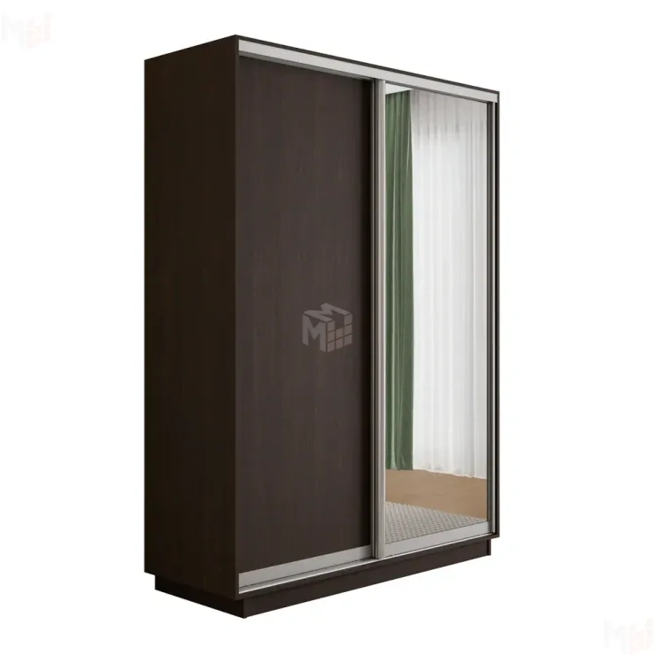 Шкаф-купе Оптим 2-х дверный 1 секция (ЛДСП, Зеркало) 160 см 1 штанга, 7 полок, 2 ящика