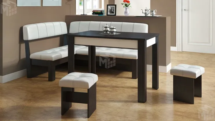 Кухонный уголок Альфа - МФ-100.001 Венге Цаво, Белый кожзам