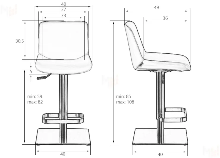 Стул барный DOBRIN ALDO (серый PU YP4, основание из нержавеющей стали)