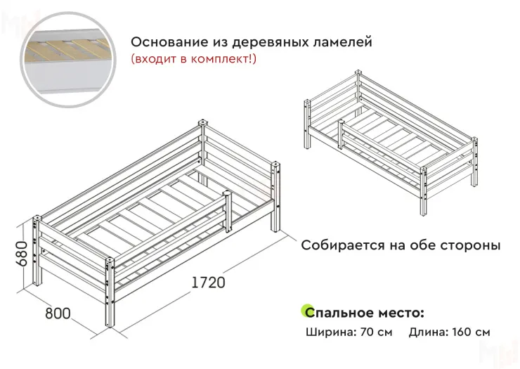 Детская кровать Соня 1600 (лаванда)