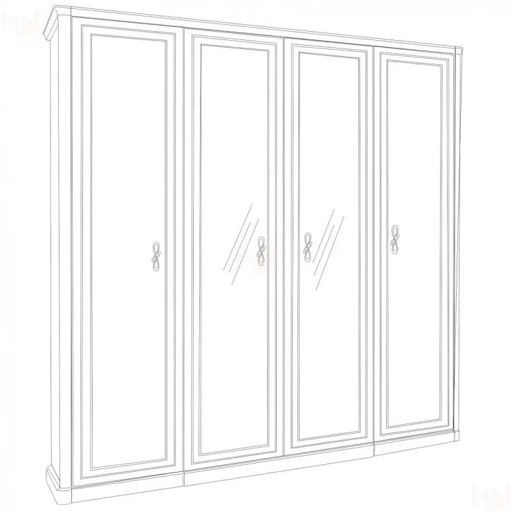 Шкаф Мишель 4-дверный (2+2) с зеркалом белый матовый