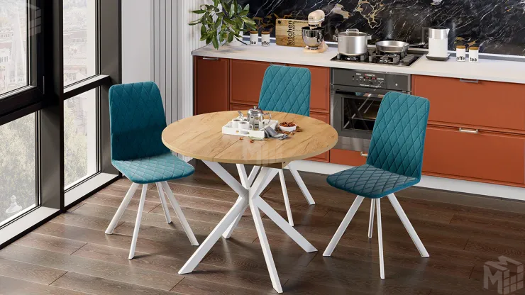 Стол обеденный раздвижной Мэдисон Тип 1 Белый муар, Дуб Крафт золотой Стол обеденный раздвижной Мэдисон Тип 1 Белый муар, Дуб Крафт золотой