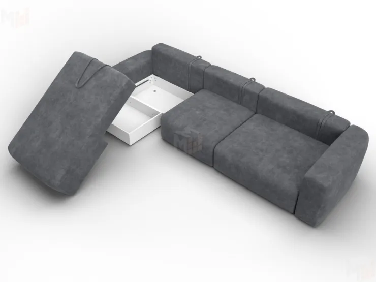 Диван угловой Лига-066 НПБ Лонг угол левый ( BRUT 16 темно-серый )