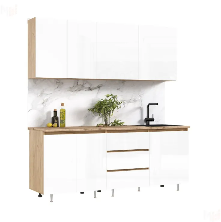 Кухня Челси 2,0м Компановка №2 (Белый глянец холодный, Дуб Крафт (Кастилло)))