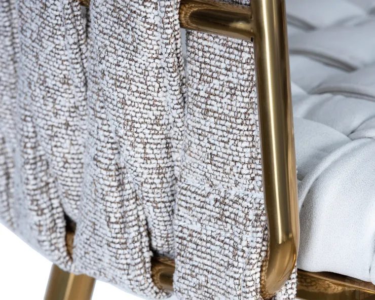 Стул барный DOBRIN EMMA GOLD (белый PU (T-01), белая ткань (F-49))