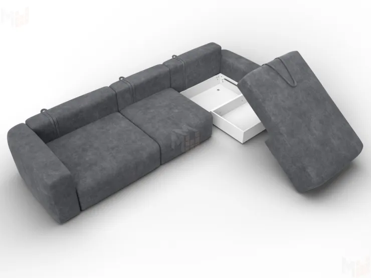 Диван угловой Лига-066 НПБ Лонг угол правый ( BRUT 16 темно-серый )