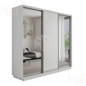 Шкаф-купе Оптим 3-х дверный  1 секция (ЛДСП, 2 Зеркала)  210 см. 1 штанга, 11 полок