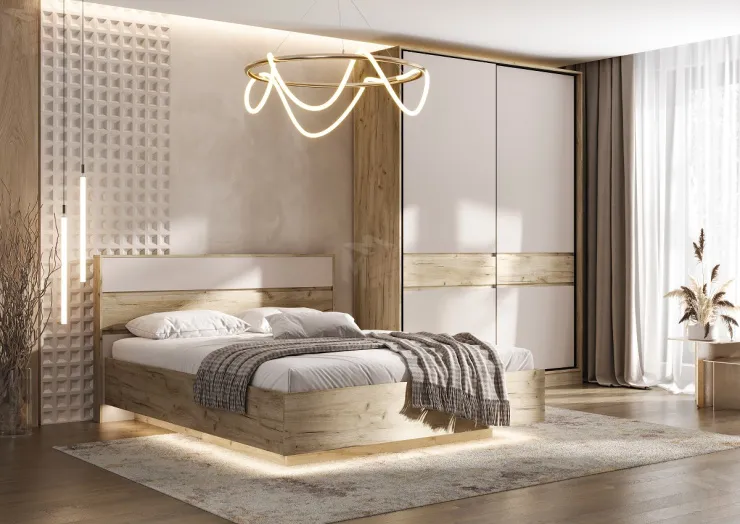 Роджина Кровать парящая 1,6м с ПМ с подсветкой (Кашемир/Дуб Крафт серый, Дуб Крафт серый) Роджина Кровать парящая 1,6м с ПМ с подсветкой (Кашемир/Дуб Крафт серый, Дуб Крафт серый)