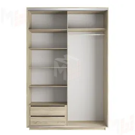 Шкаф-купе Оптим 2-х дверный 1 секция (ЛДСП, Зеркало) 160 см. 1 штанга, 6 полок, 2 ящика