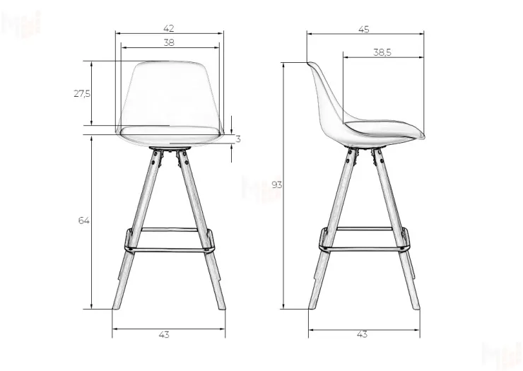 Стул полубарный DOBRIN RONNI (ножки светлый бук, черный (B-03))