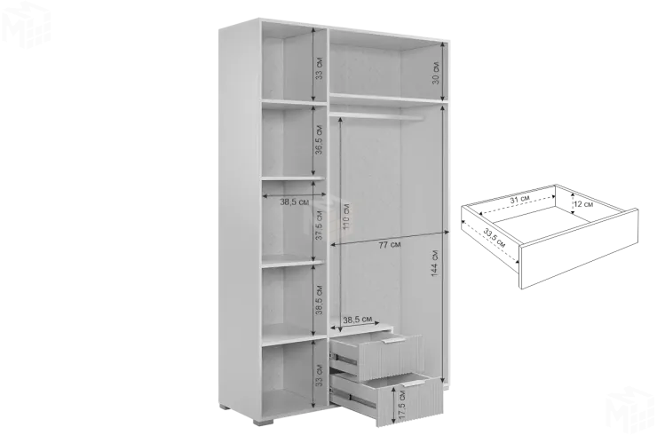 Шкаф трехдверный Зефир  109.02 белое дерево/пудра розовая (эмаль)
