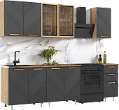 Кухня Ирис 2,0м (490) Компановка №2 (Браш Графит, Дуб Крафт (Дуб вотан))
