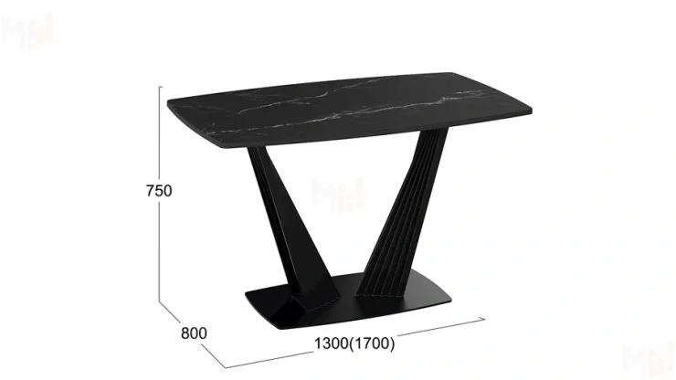 Стол раздвижной Фабио Тип 1 Черный муар, Стекло матовое черный мрамор