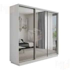 Шкаф-купе Оптим 3-х дверный 1 секция (Зеркало) 240 см. 2 штанги, 9 полок, 4 ящика