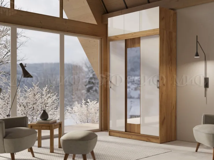 Шкаф-купе с антресолью Роджина/Бася (крафт золотой/белый глянец)