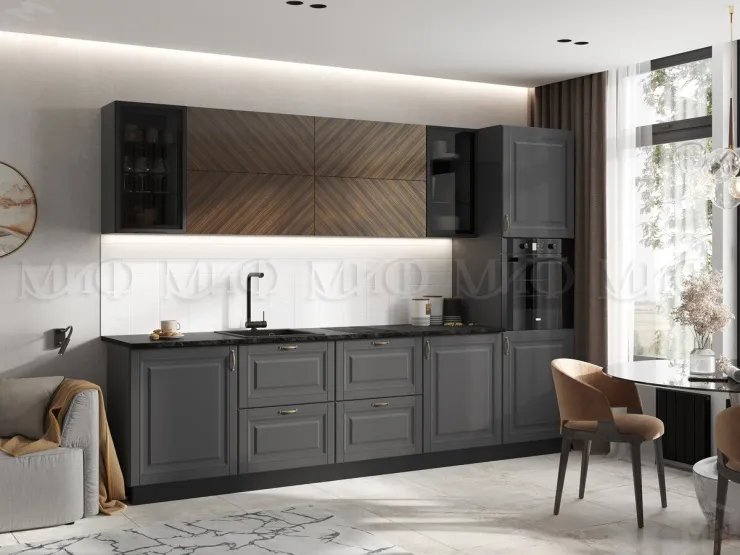 Кухня Престиж 3,0 компоновка №1 (Графит/Графит софт/Прайм орех)