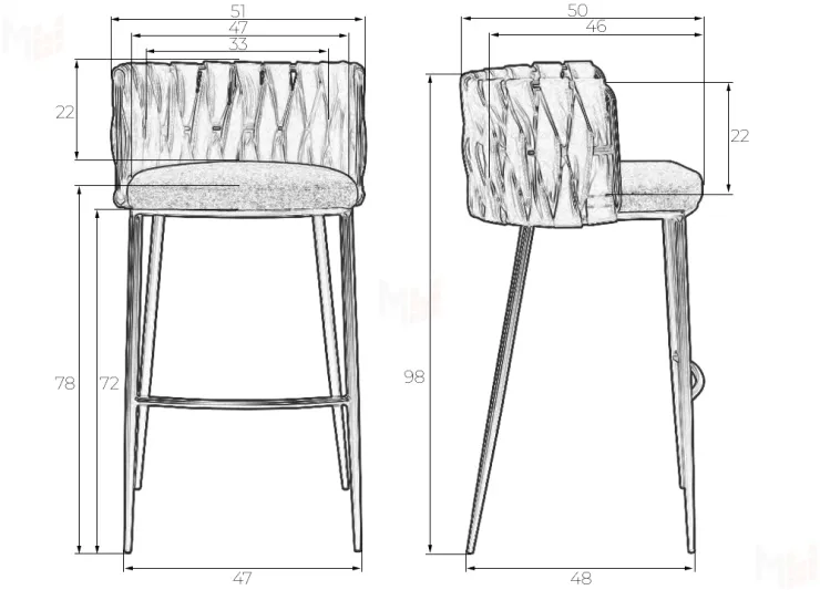 Стул барный DOBRIN EMMA GOLD (светло-серый велюр (135-37))