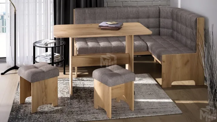 Кухонный уголок Флорида Дуб Крафт золотой, Микровелюр Wellmart Latte