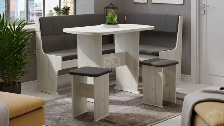 Кухонный уголок Рио Дуб крафт белый, Микровелюр Duna Steel