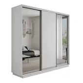 Шкаф-купе Оптим 3-х дверный  1 секция (ЛДСП, 2 Зеркала)  210 см. 1 штанга, 11 полок