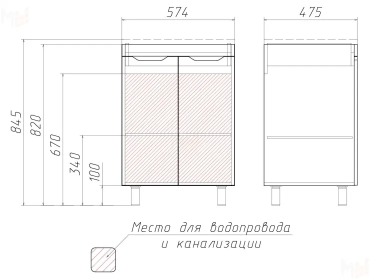 Тумба под умывальник "Andrea 58" 3D без ящика Домино