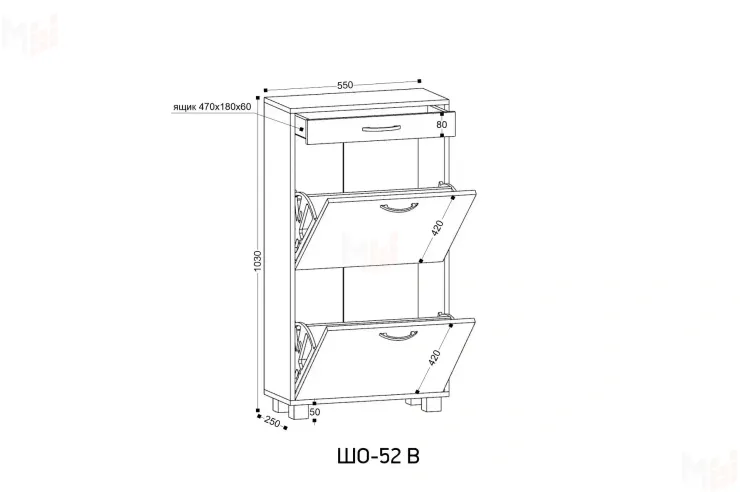 Обувница ШО-52 В Дуб Эльза Обувница ШО-52 В Дуб Эльза