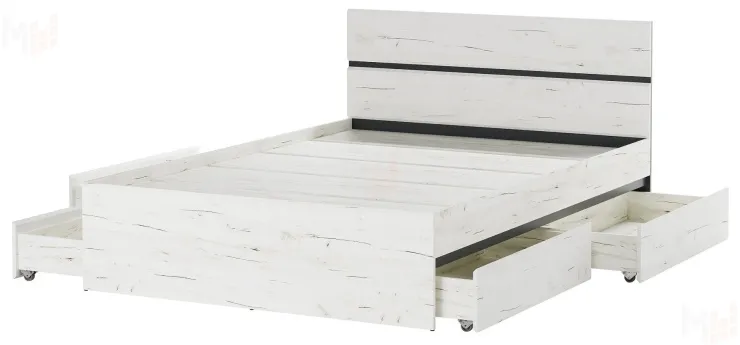 Кровать 1400 ГРЕТТА с 4 ящиками Дуб  Крафт белый-Антрацит