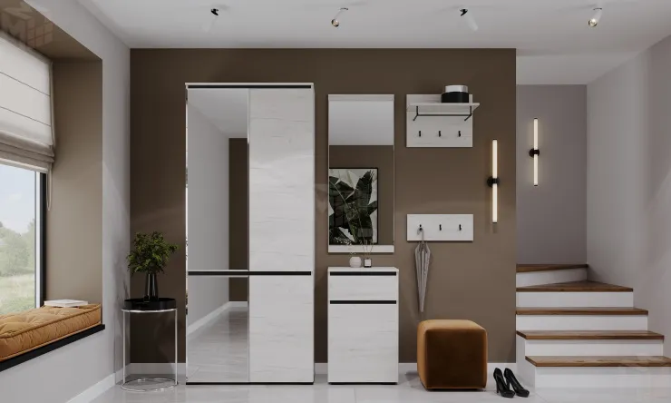 Прихожая ГРЕТТА  Дуб Крафт белый - Антрацит №5