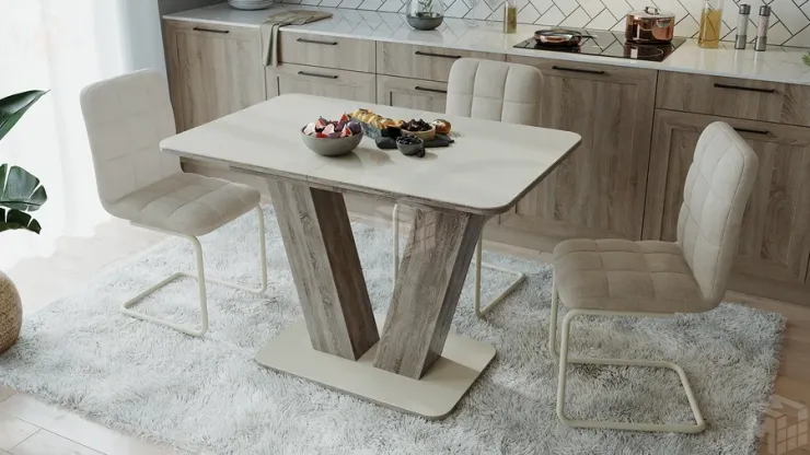 Стол раздвижной Чинзано Тип 1 Дуб Сонома трюфель, Стекло бежевое матовое