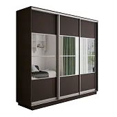 Шкаф-купе Оптим 3-х дверный 4 секции (ЛДСП, Зеркало) 240 см. 1 штанга, 11 полок, 4 ящика