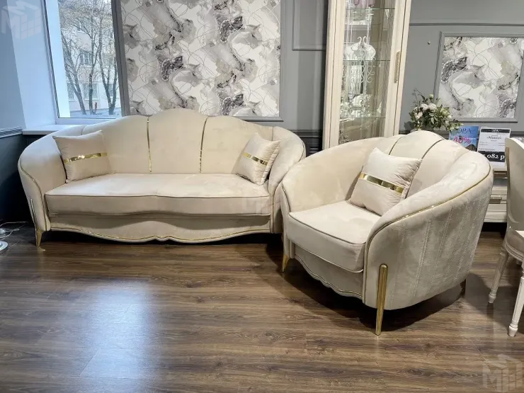 Диван Лара 3х местный бежевый золото
