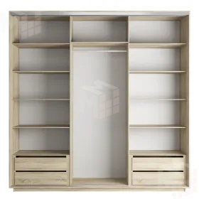 Шкаф-купе Оптим 3-х дверный  1 секция (ЛДСП, Зеркало) 240 см. 1 штанга, 11 полок, 4 ящика