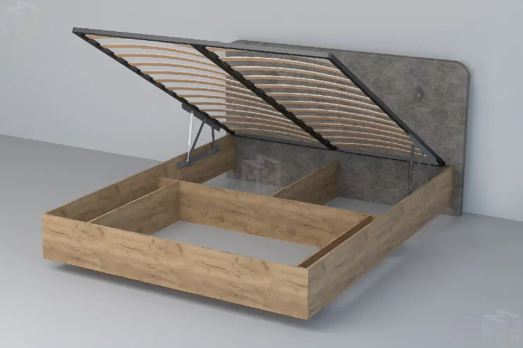 Кровать 031 Эго Дуб Крафт Золотой/Стальной Серый (Пуговицы) ПМ 1400х2000