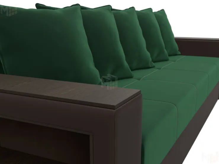 Диван прямой Дубай Лайт полки слева ( Зеленый\Коричневый )