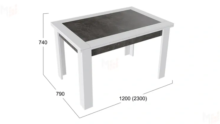 Стол раздвижной Хьюстон Тип 4  Белый, Ателье темный