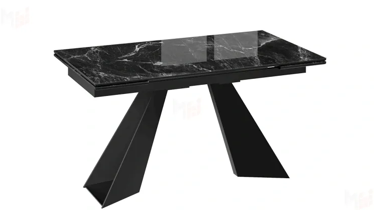 Стол обеденный Гермес Черный муар, Стекло глянцевое черный мрамор