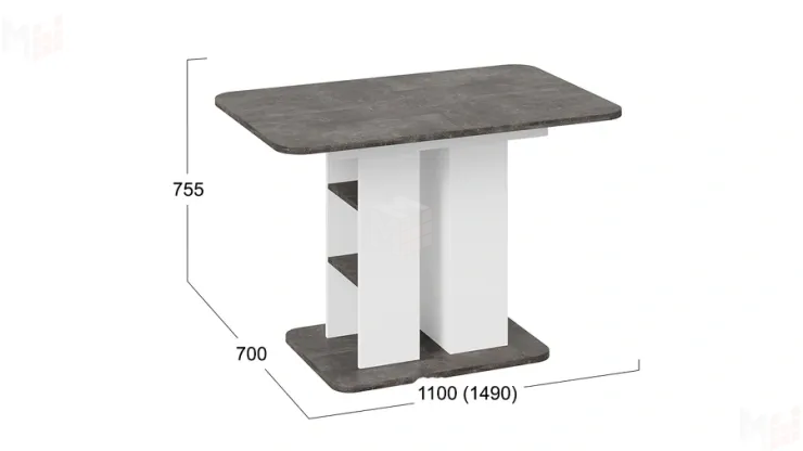 Стол раздвижной Мюнхен Тип 2 Белый Ясень, Ателье темный