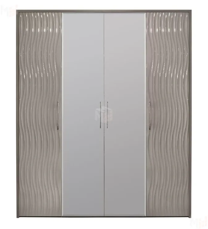 Шкаф Гравита 4-дверный серый камень глянец с зеркалом