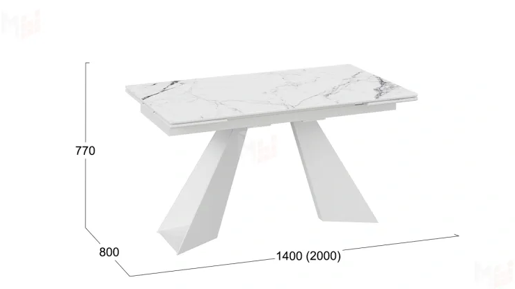 Стол обеденный Гермес Белый муар, Стекло глянцевое белый мрамор