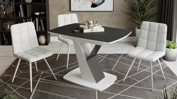 Стол обеденный Гарда Тип 1 Белый, Стекло матовое черный графит
